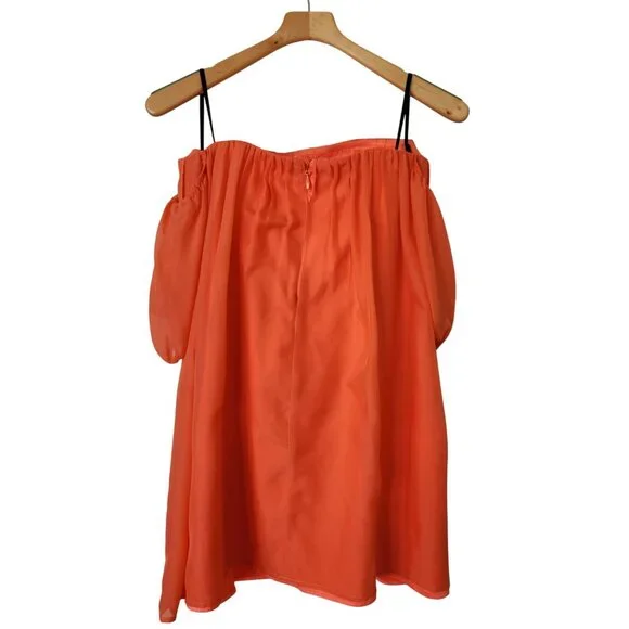 New Bebe Off Shoulder Silk Chiffon Dress Coral Orange Summer Party Taylor Swift - Picture 2 of 10